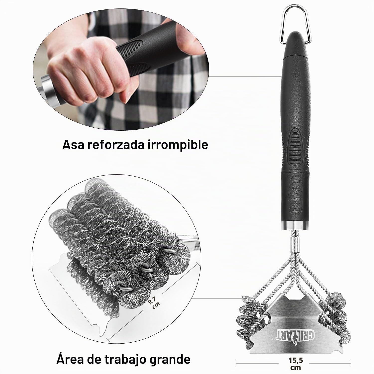 Cepillo de parrilla y raspador sin cerdas – seguro para barbacoa mejor calificado Limpiador inoxidable 45,72 cm Accesorios seguros porcelana/gas Weber/parrilla carbón Regalos los amantes la