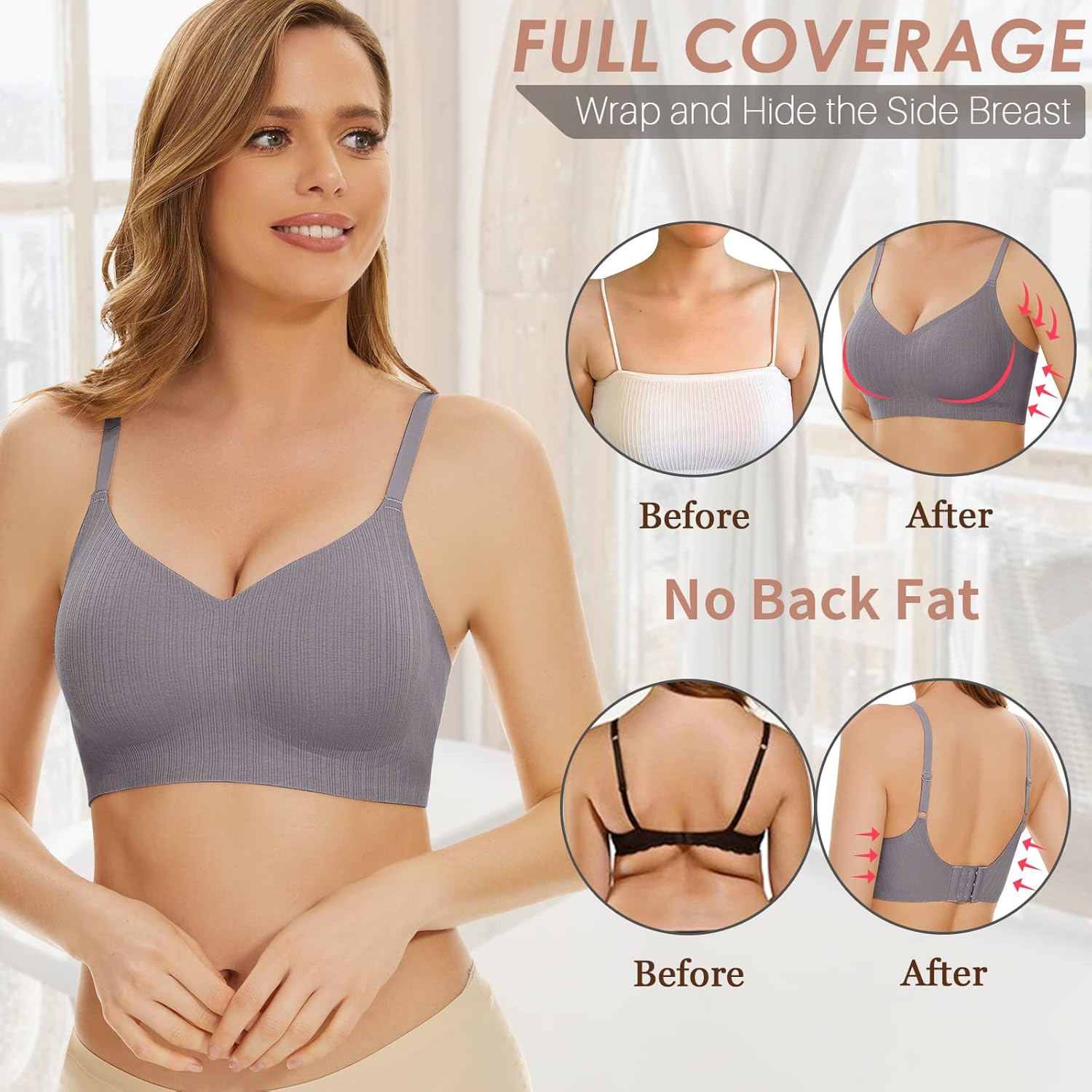WOWENY Push Up Bras for Women No Underwire Wireless Jelly Strip Soft Support Comfortable Seamless Padded Bralette - Image 2