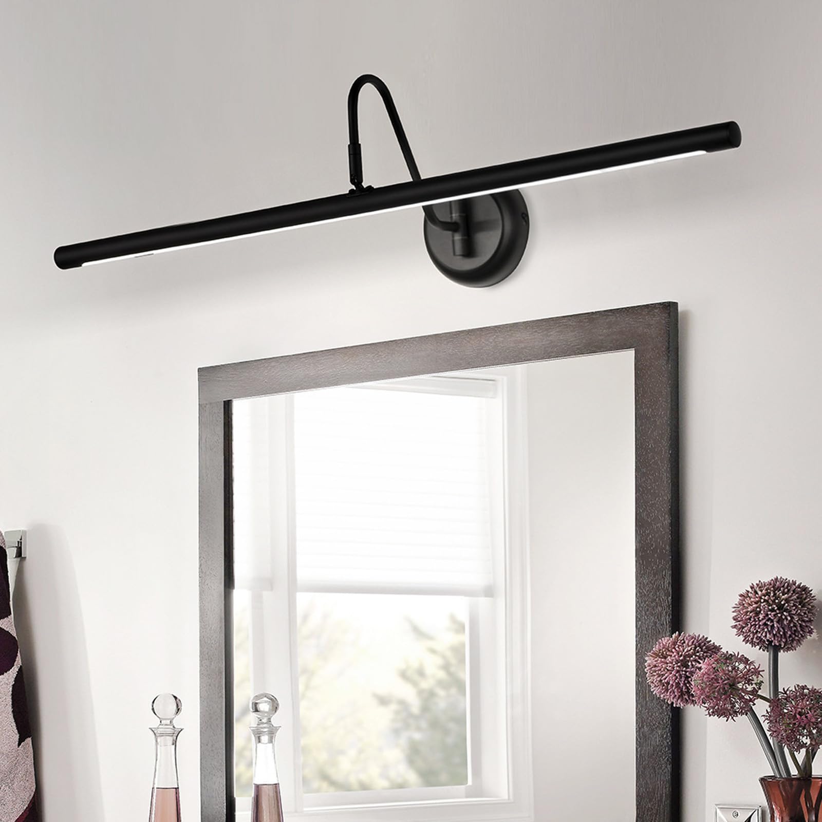 LED Spiegelleuchte Bad Wandleuchte 360° Drehung Einstellbarer Winkel Wandbeleuchtung Bildbeleuchtung Wandleuchten für Wohnzimmer Schlafzimmer Schminktisch Badezimmer (Schwarzes Weißes Licht,43cm)