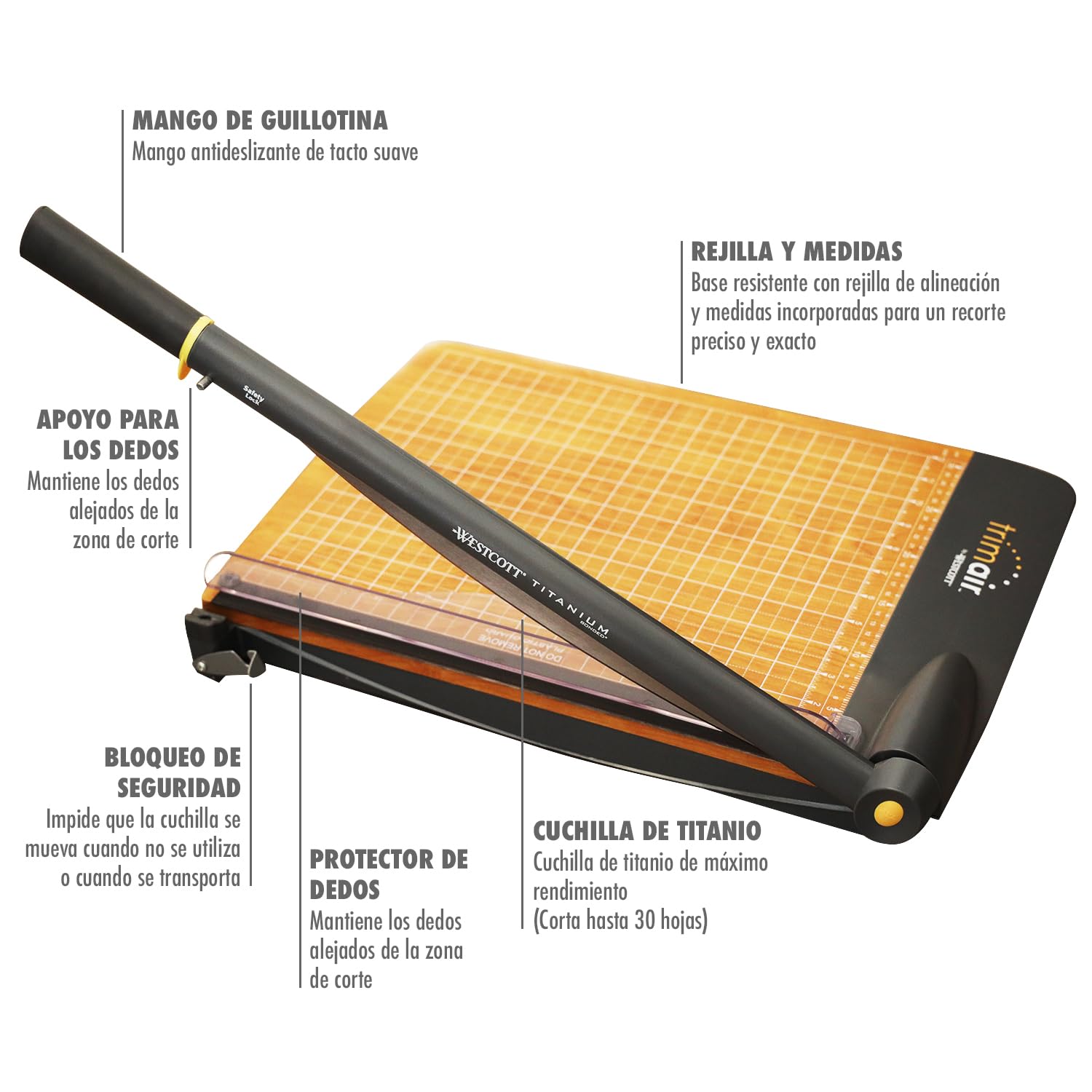 Westcott TrimAir Cortadora de papel 15" (38 cm) núcleo de madera cuchilla recubierta de titanio palanca guía escalas graduadas 30 hojas