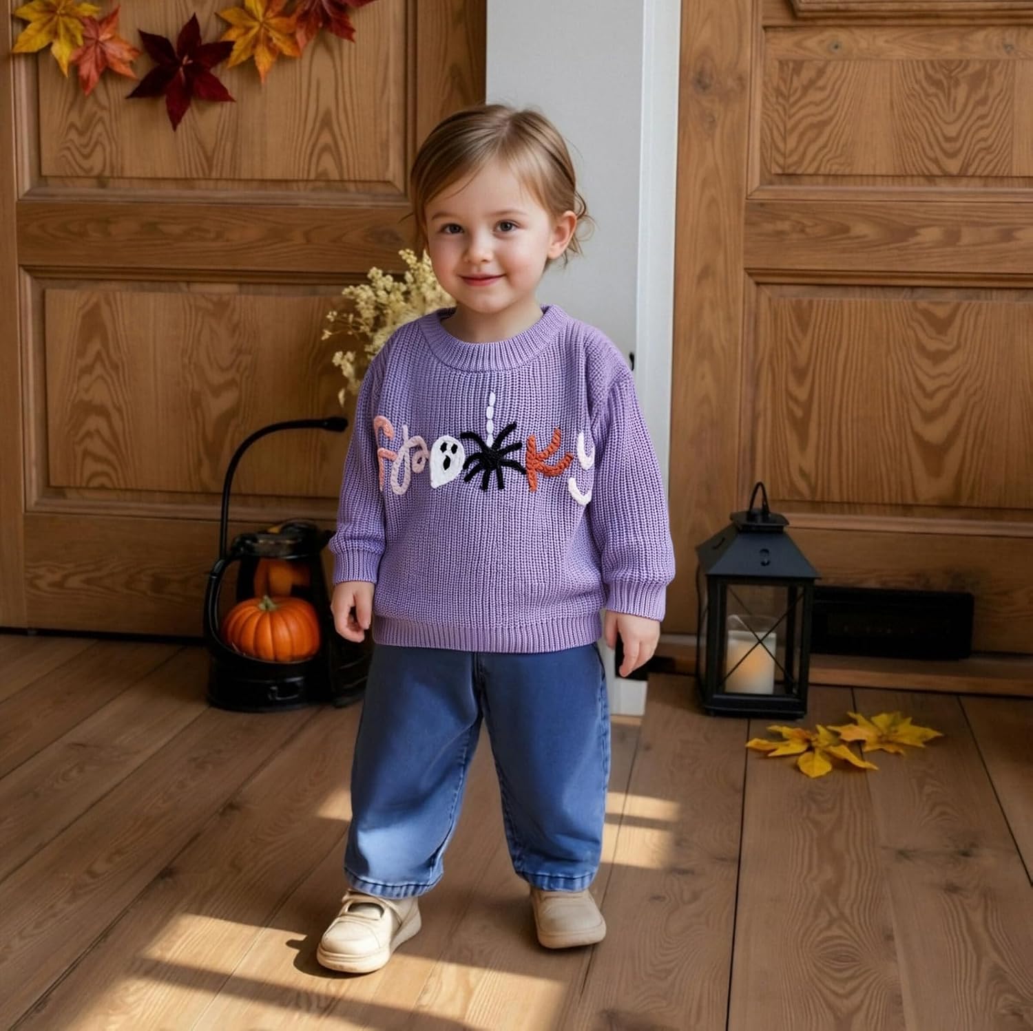 Newborn Baby Girl Halloween Clothes Pumpkin Smile Bodysuit Ruffle Bubble Collared Romper