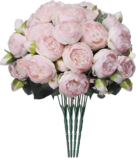 Hoikwo 4 Bunches Small White Pink Light Pink Peony Peony Artificial