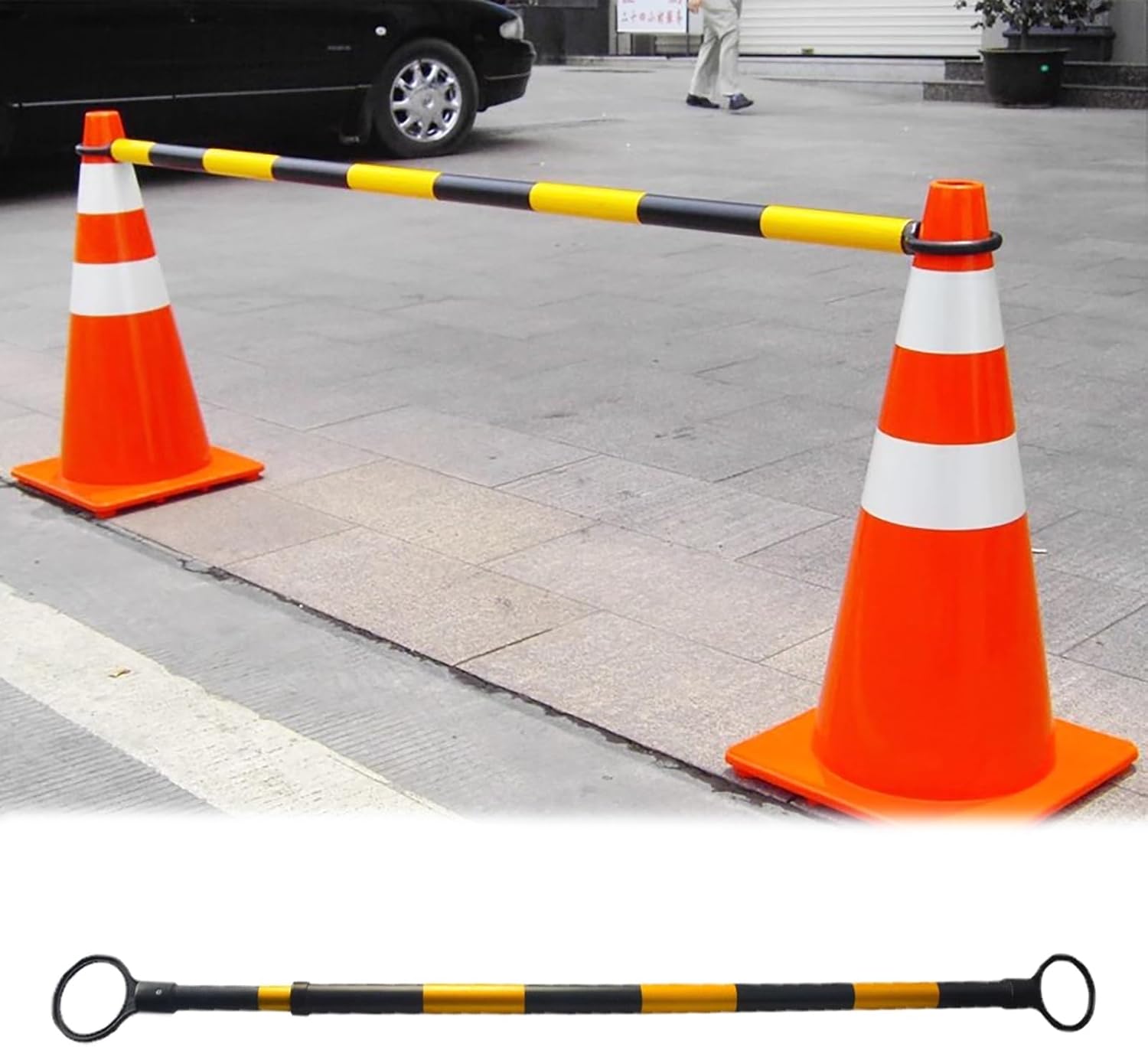 15pcs Retractable Traffic Safety Cone Set - Black Safety Bar for Parking Lots, Road Construction, Public Area Control, Durable Traffic Control Equipment, Easy to Store
