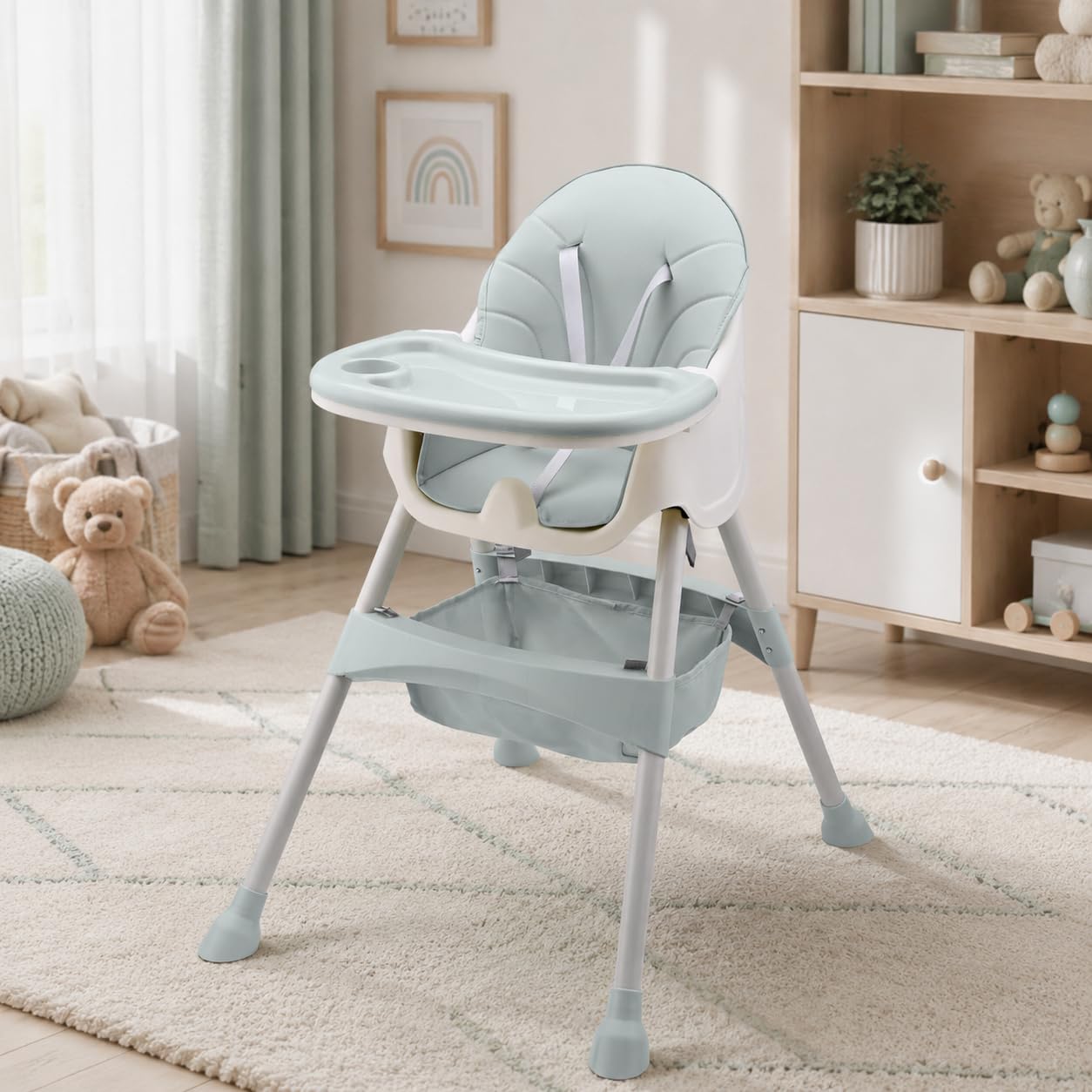 Baby Vivo Hochstuhl 2in1 Baby Kinder Babyhochstuhl Kombihochstuhl - Abnehmbares Verstellbares Tablett - mit Hängekorb - Oscar in Türkis