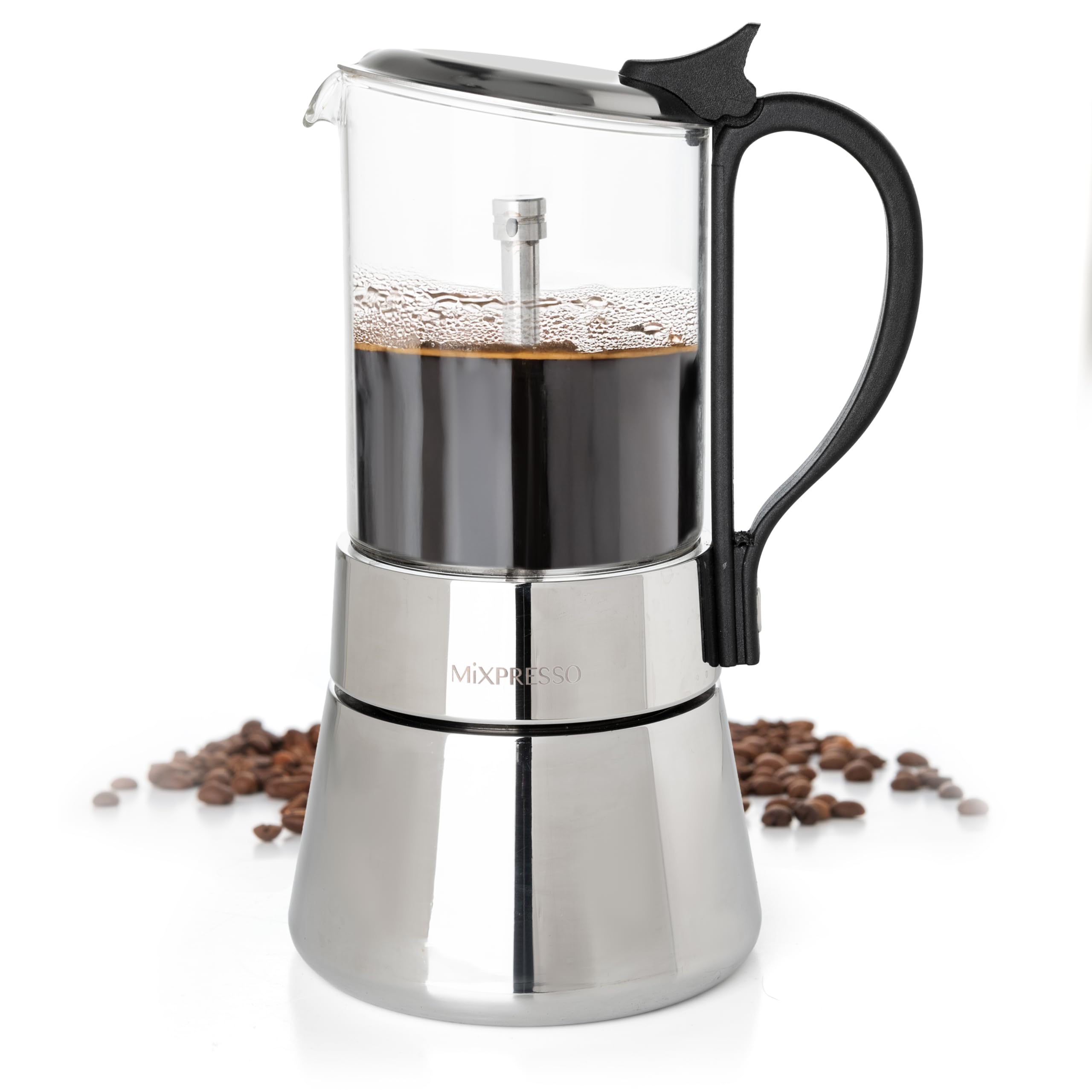 Mixpresso 9 Cup Greca Moka Pot, Glass Stovetop Espresso Maker