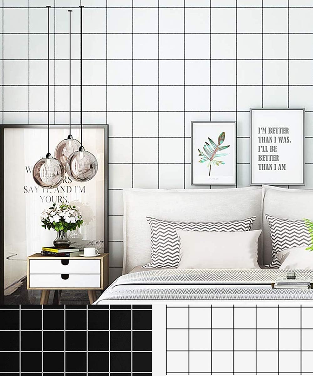Oxidigi White Grid Wallpaper 24 x 196 inches Self Adhesive Plaid Pattern Vinyl Contact Paper for Countertops Cabinets Dresser Counter Wall Arts and Crafts Nordic Decor Removable Waterproof