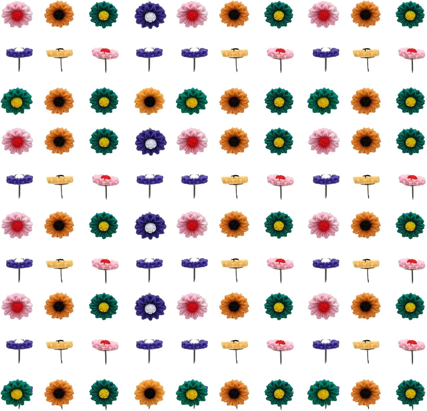 フラワープッシュピン 花柄サムタックピン ミックスカラー 壁掛け用の装飾的なかわいい