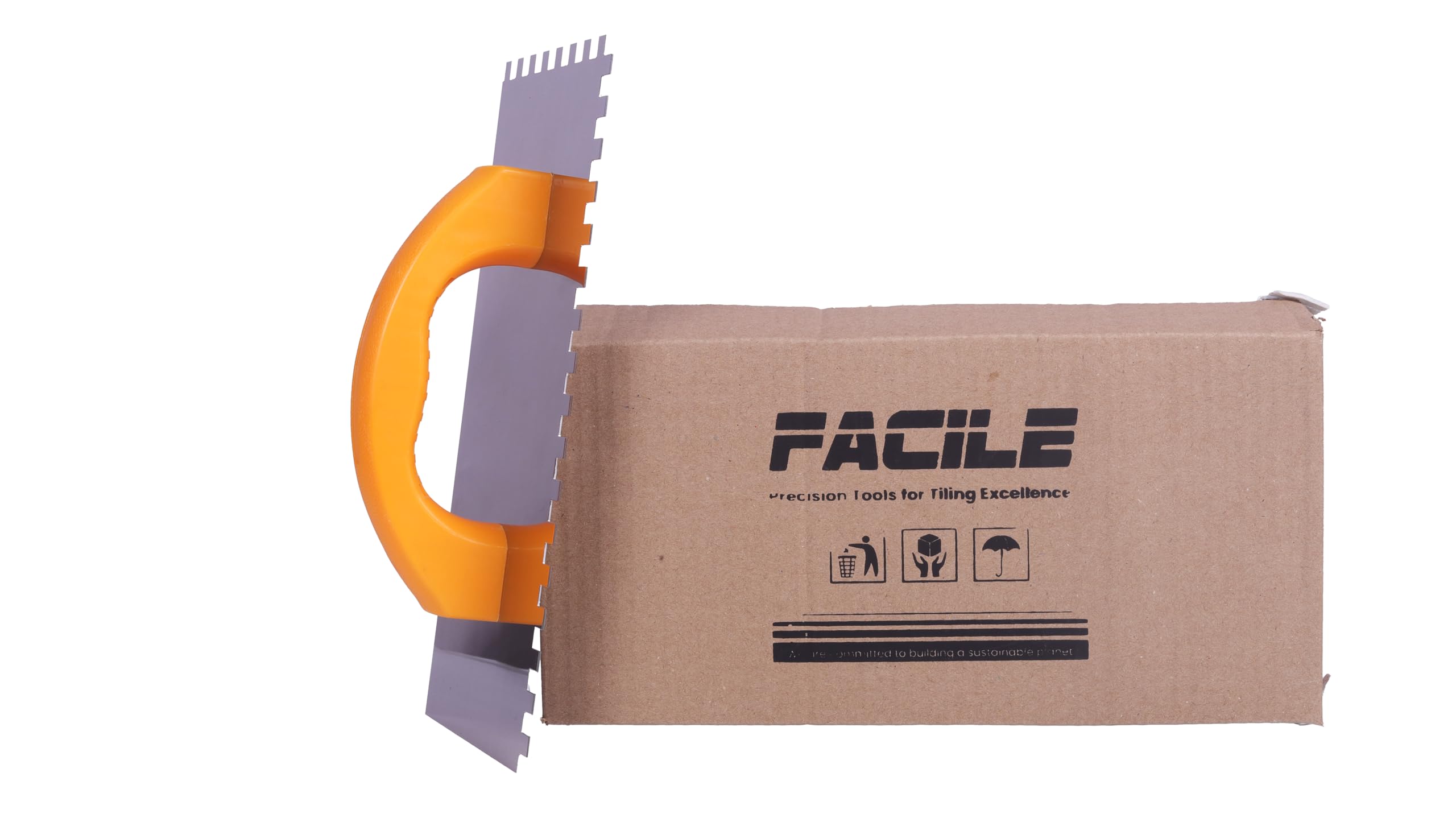 Facile 8 MM SS Notch Trowel with Closed Handle – 280 x 130 mm – Square Notch Stainless Steel Tiling Trowel – Rust-Resistant Construction Tool for Tile Adhesive & Flooring