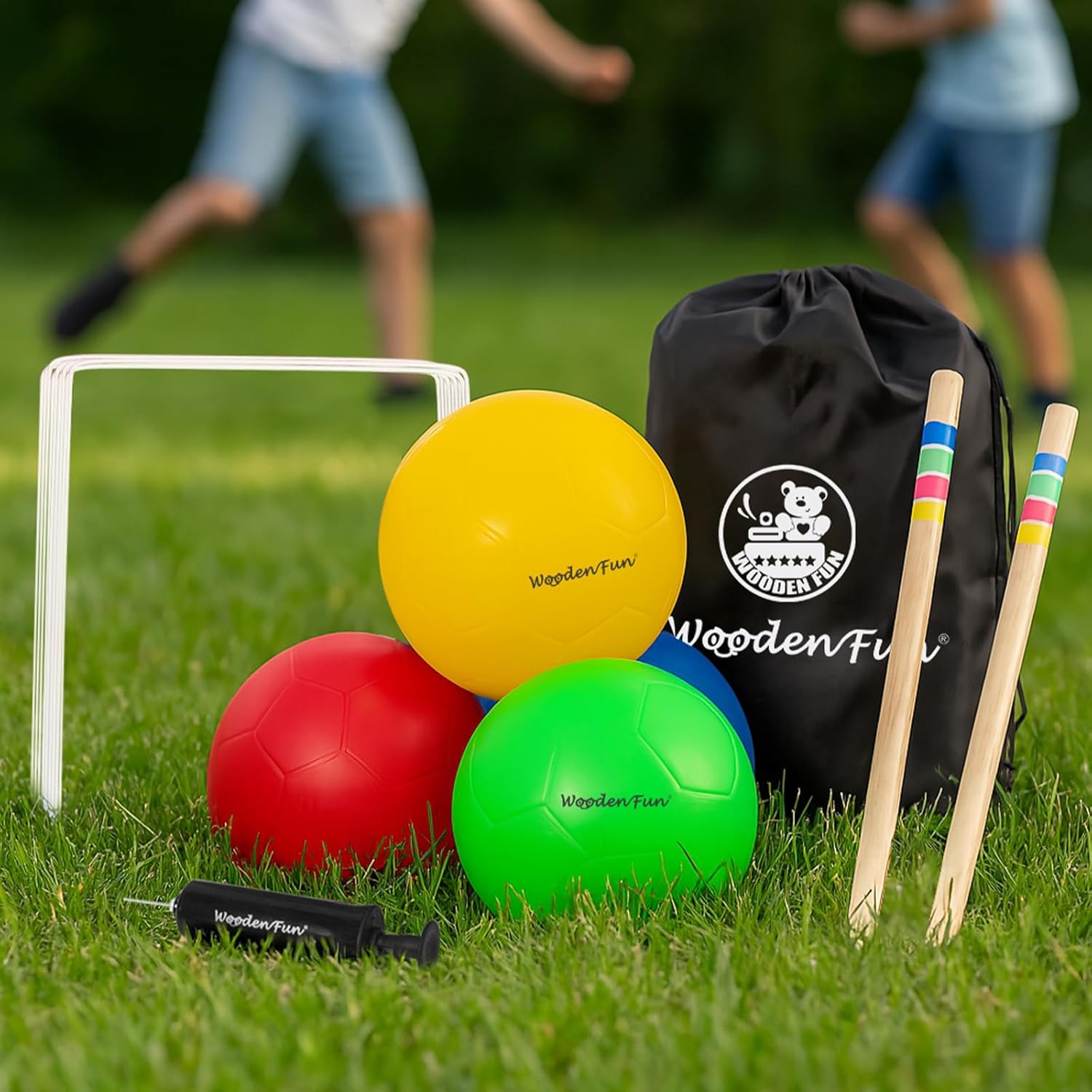 WOODENFUN Jeu de croquet de football - 15 pièces - Jeu de jardin d'extérieur pour enfants et adultes - 2 à 4 joueurs — vue 5
