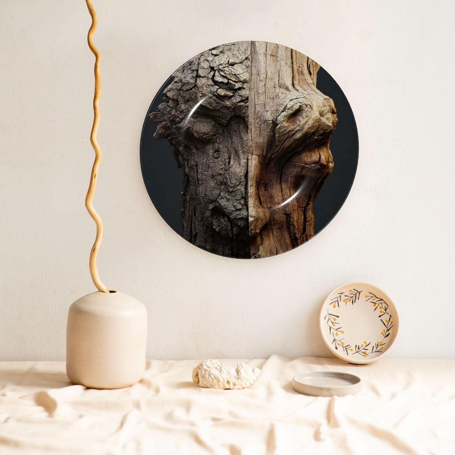 Decorative Plate 10in Bone China Dessert Plates with Display Stand Ceramic Ornament Ceramic Tree Trunk Decorative Plates Art Crafts Porcelain Plate for Home Club Living Room