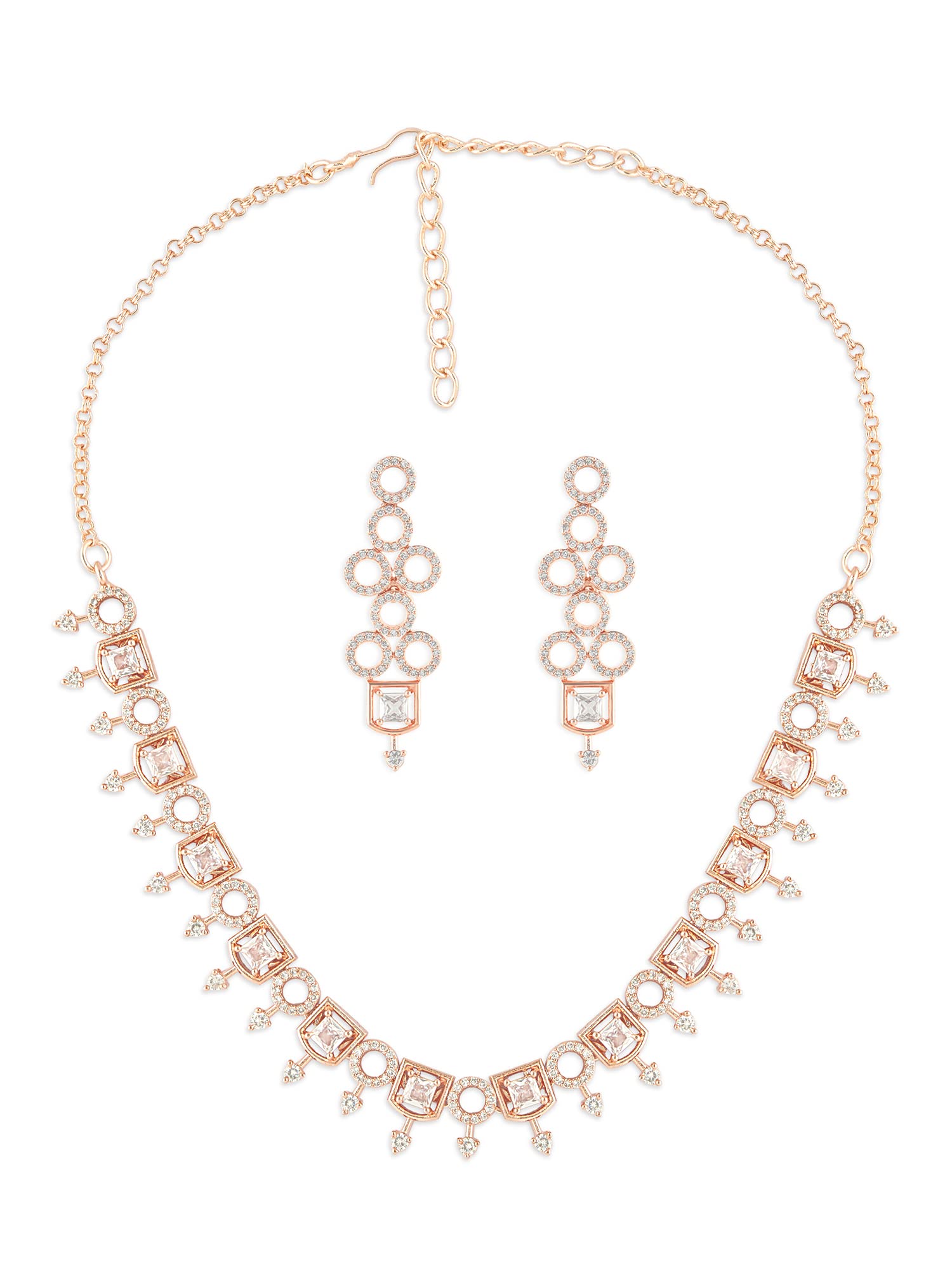 ZAVERI PEARLS Rose Gold Dazzling Cubic Zirconia Contemporary Necklace & Earring Set For Women-ZPFK15947 (B0C4TVPTW5) Amazon Price History, Amazon Price Tracker