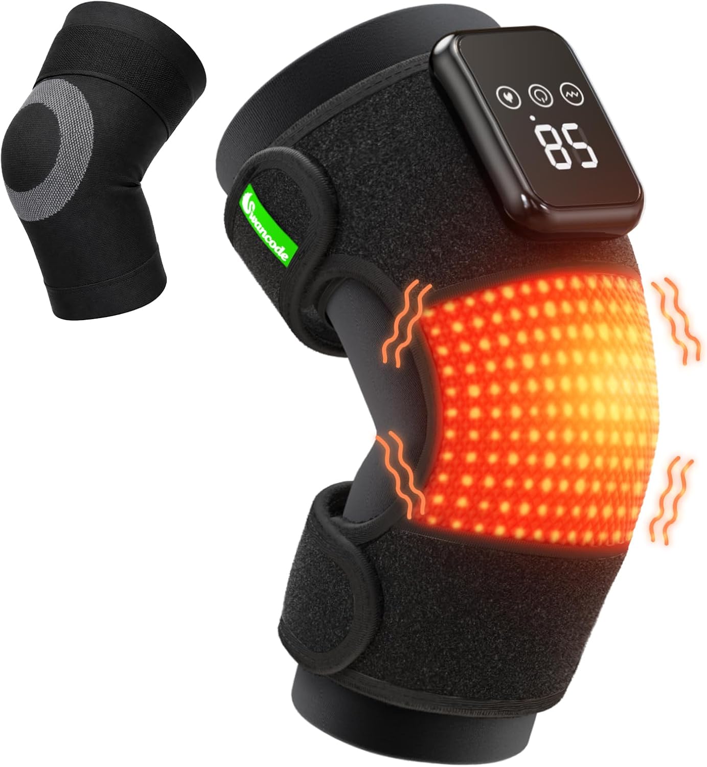 3-in-1 Knee Massager for Pain Relief with Heat, Portable Heated Knee Brace with Extension Strap for Knee, Elbow & Shoulder, Cordless Rechargeable Electric Massagers for Joint Comfort (Single)