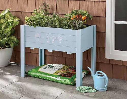 Miniatura 2 de Cama de jardín elevada para niños, 30 x 24 x 18 pulgadas, cama de jardín elevada de madera para niños, jardinera al aire libre con patas y pizarra