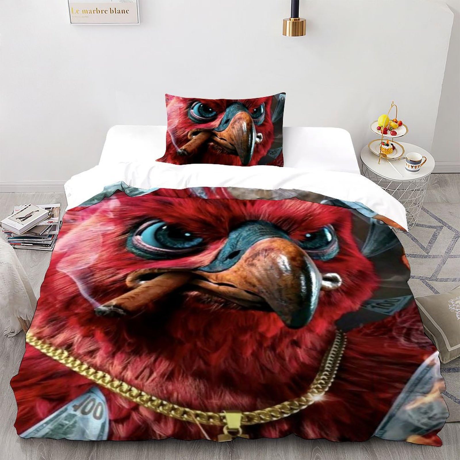 Housse de couette single 135x200cm en microfibre imprimé 3D avec taies d'oreiller animaux