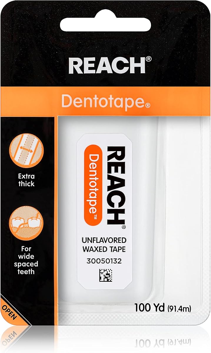 Dentotape Waxed Dental Floss Tape, Unflavored, Extra Wide Floss, Shred & Frey Resistant, Plaque Remover for Teeth, Easy on Gums & Teeth, Oral Care, PFAS Free, for Adults & Kids, 1 Pack, 100 yd