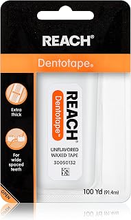REACH Dentotape Extra Wide Waxed Dental Floss Tape, Shred-Resistant, PFAS-Free Unflavored, Gentle Plaque Remover for Adults & Kids, 100 Yds