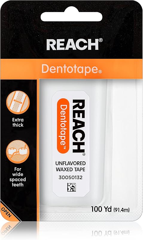 Dentotape Waxed Dental Floss Tape, Unflavored, Extra Wide Floss, Shred & Frey Resistant, Plaque Remover for Teeth, Easy on Gums & Teeth, Oral Care, PFAS Free, for Adults & Kids, 1 Pack, 100 yd