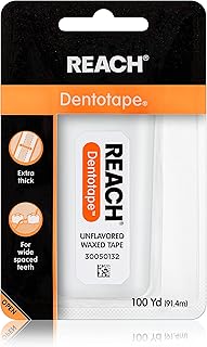 REACH Dentotape Waxed Dental Floss Tape, Unflavored, Extra Wide Floss, Shred & Frey Resistant, Plaque Remover for Teeth, Easy on Gums & Teeth, Oral Care, PFAS Free, for Adults & Kids, 1 Pack, 100 yd