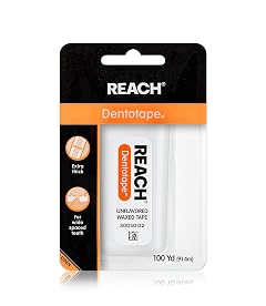 REACH Dentotape Waxed Dental Floss Tape Unflavored Extra Wide Floss Shred Frey Resistant Plaque Remover for Teeth Easy