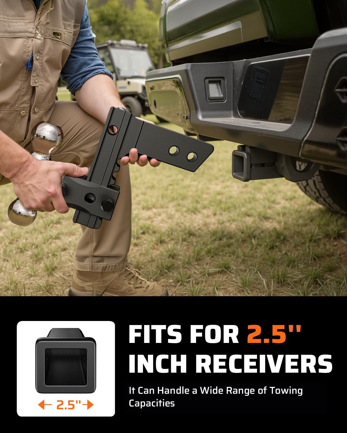 Ehaho Adjustable Trailer Hitch, Aluminum Drop Hitch 2.5 Inch Receiver with 6 Inch Drop/Rise for Truck 18,500 LBS GTW, Heavy Duty Towing Hitch Balls Double Anti-Theft Locking Hitch Pins