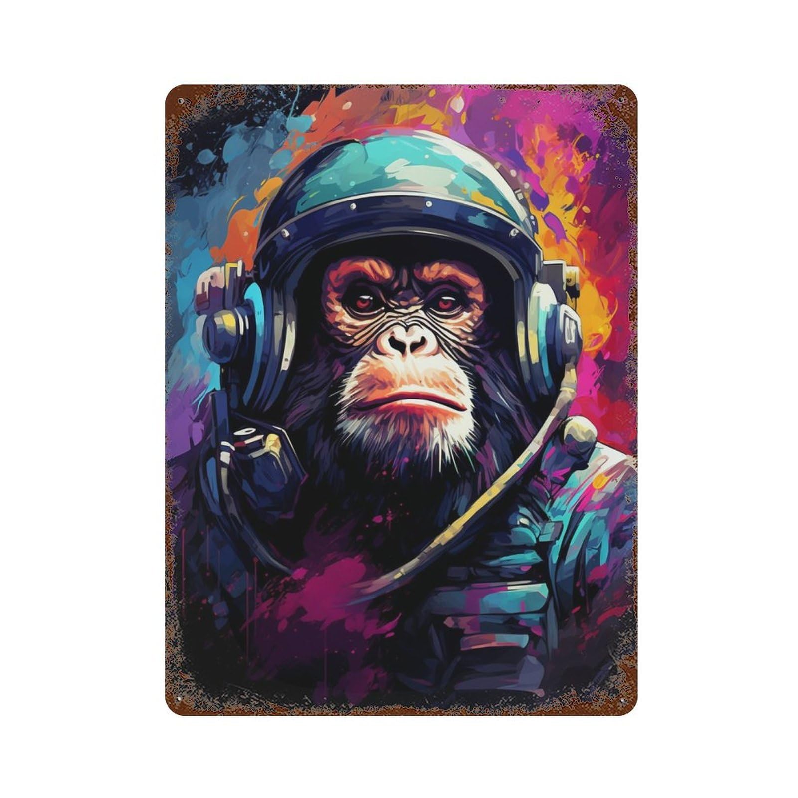Ape Astronaut Space Suit-1 Rust Effect Tin Sign 15.7"x11.8", Vintage Wall Decor for Pub, Kitchen And Man Cave Decor