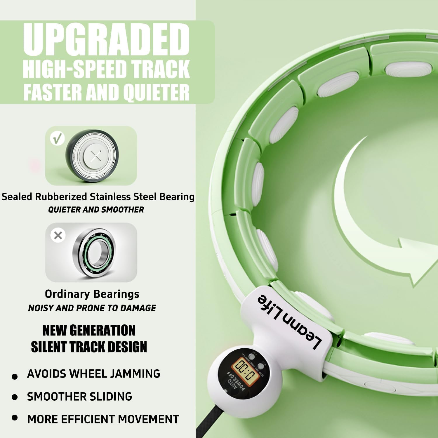 U5 Weighted Hoop (Green 16 Knots, 28”-46”) with Smart Counter + 52” Waist Trimmer & Wash Bag Bundle