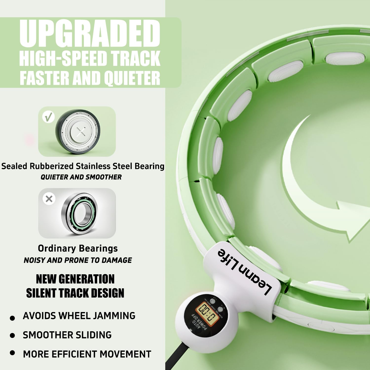 U5-16 nodi con contatore, U5 Silent Smart ponderato Hula Hoop per adulti perdita di peso Infinity Hoop Plus Size, esercizio fitness a casa all'aperto, tonificante addominale, (verde vita