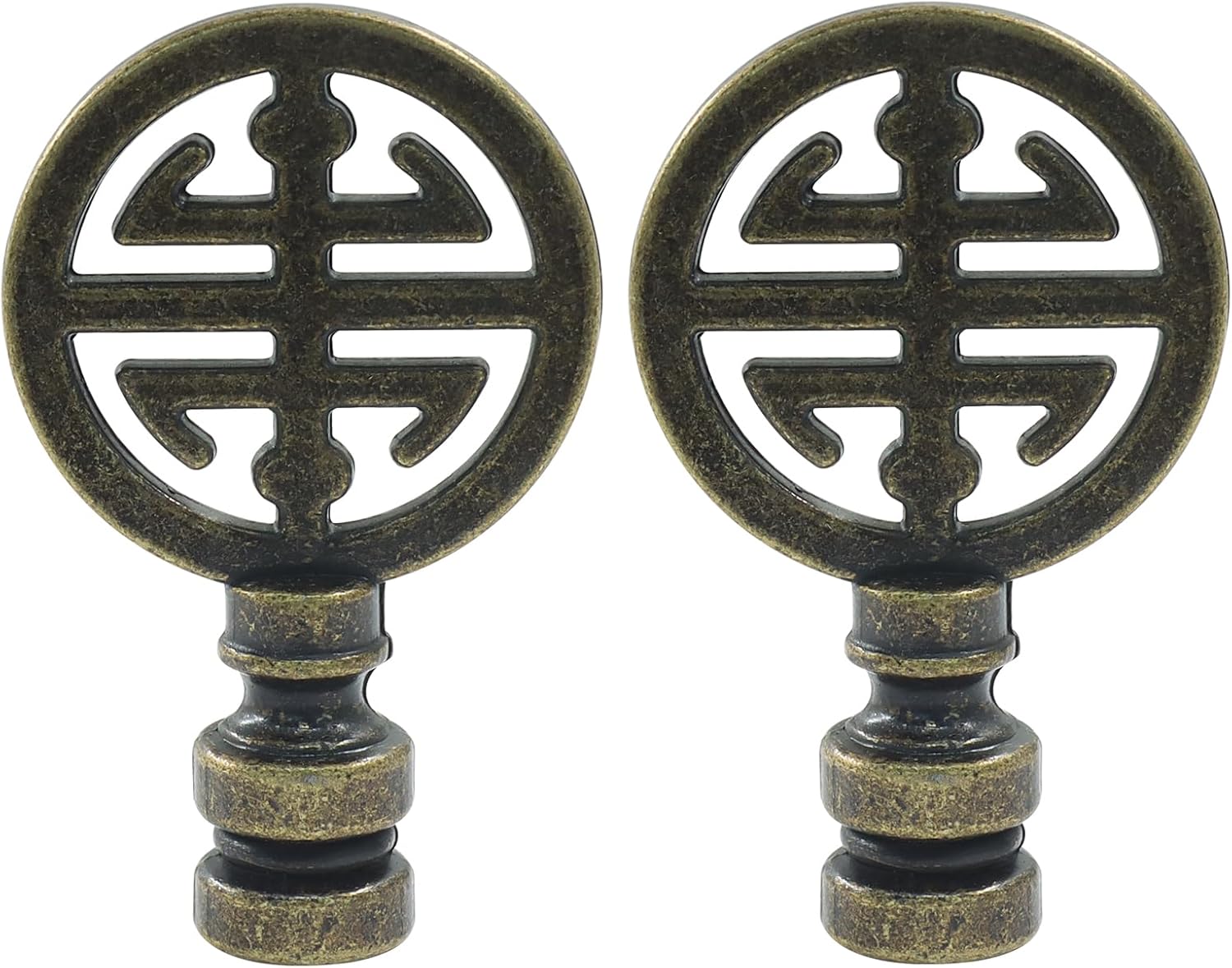 2 Pcs Asian Oriental Lamp Finials, Solid Metal Screw Cap Knob, Lucky Happiness Symbol Decoration for Table, Floor Lamp Shades(Antique Brass)