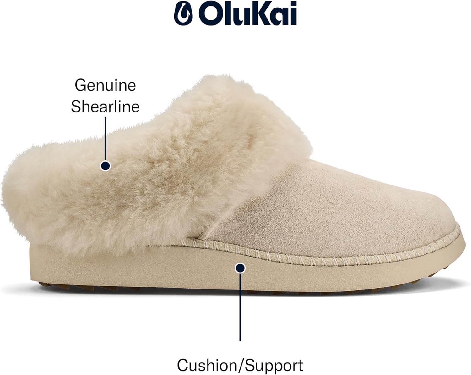 OLUKAI Ku'i Women's Slipper, Soft Full-Grain Leather & Wool Blend Footbed, Wet Grip Soles for Inside & Outside Wear, Cute & Comfortable Slip-On - Image 3