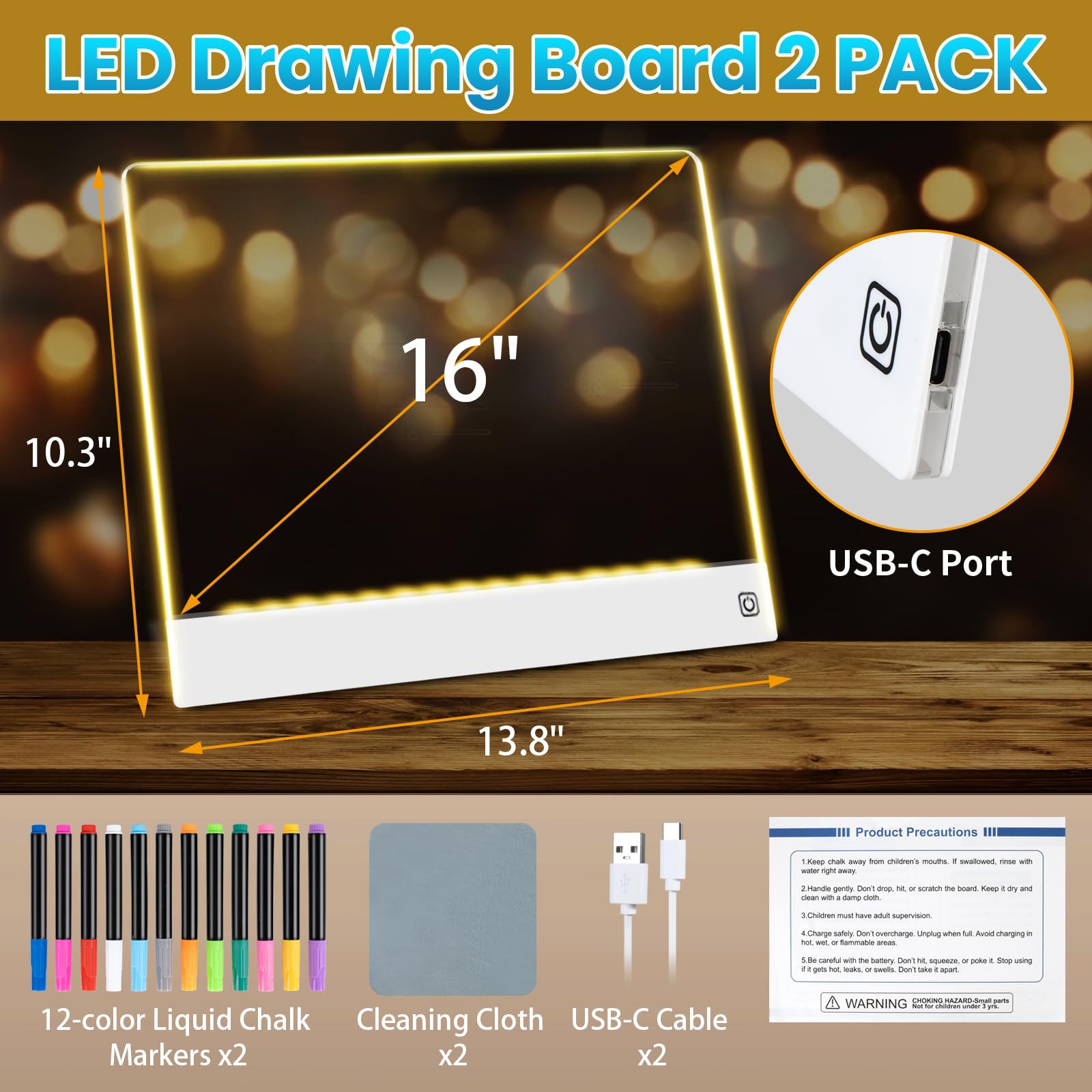 Lumi-Tafel, wiederaufladbares LED-Notizbrett mit 7 Farben, 40,6 cm, beleuchtet, trocken abwischbar, Lumi-Tafel, LED-Zeichenbrett für Kinder, Skizzieren, Geschenk, Spielzeug für Kinder/Mädchen/Teenager