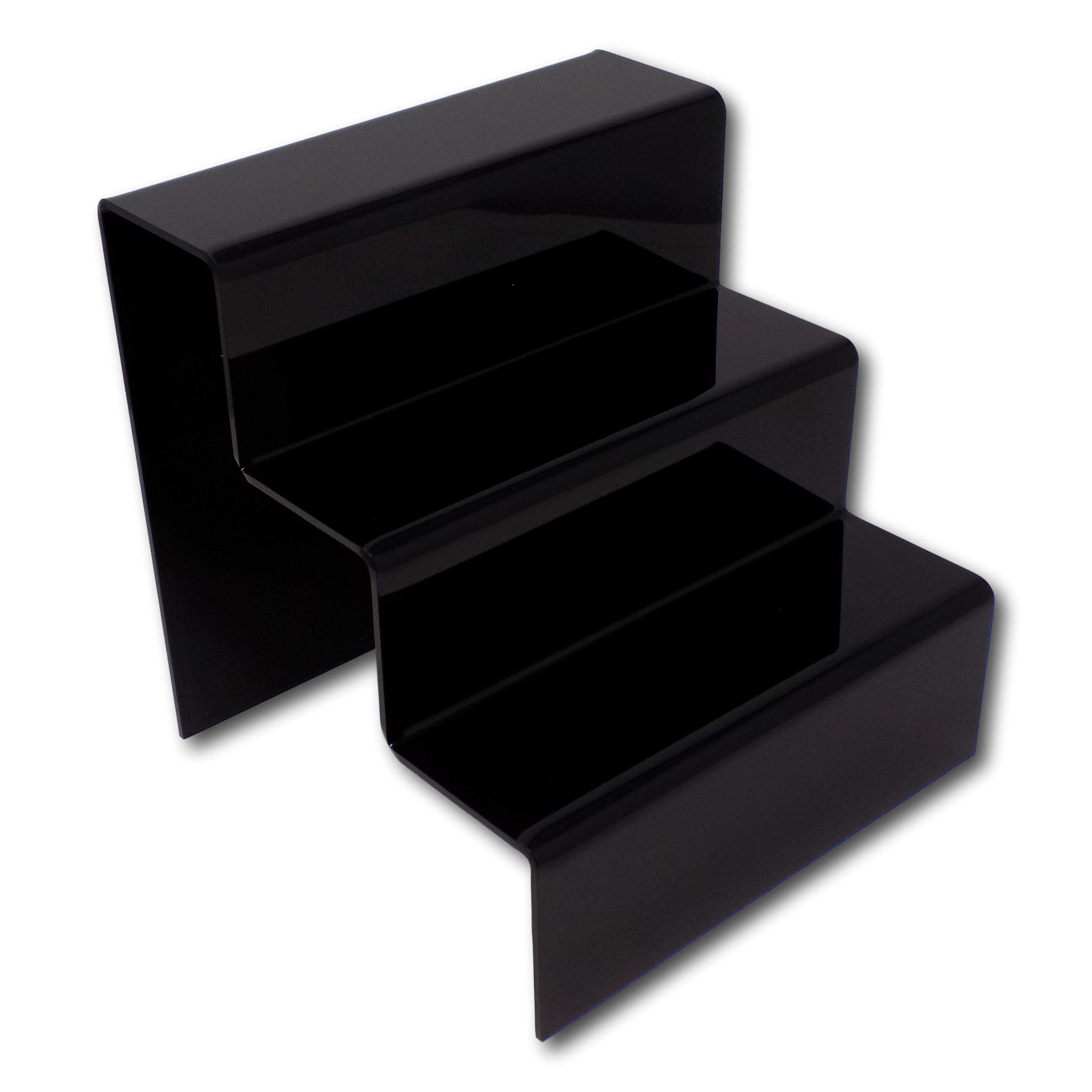 Eposgear Black Three (3) Step Tier Clear Or Coloured Acrylic Plastic Retail Riser Counter Display Plinth Stands - Perfect For Shops, Stalls, Ornaments, Models Etc (, Large)