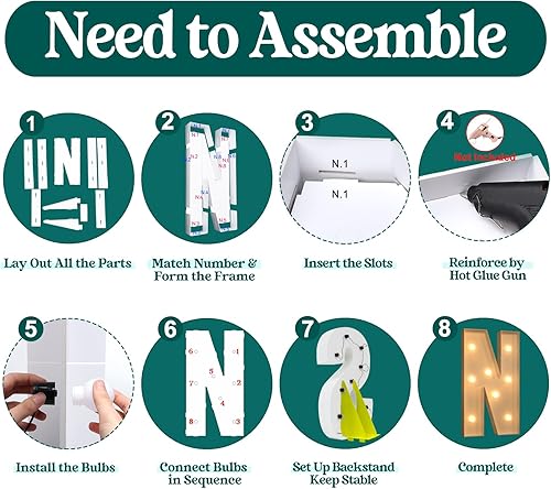Miniatura 3 de Mixifox Letras de marquesina de 3 pies de alto, letras N grandes iluminadas de 3 pies, letrero grande N con luz blanca cálida para cumpleaños, boda,