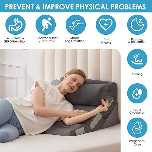 Miniatura 4 de Juego de 3 almohadas de cuña para cabecero, almohada de cuña ajustable para apnea del sueño, juego de cuña triangular de 23 pulgadas de ancho para