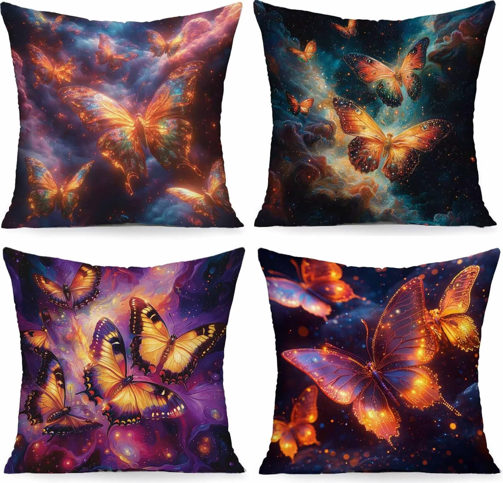 Coussin canapé violet lot de 4 housses 55x55 en lin pour décoration de chambre