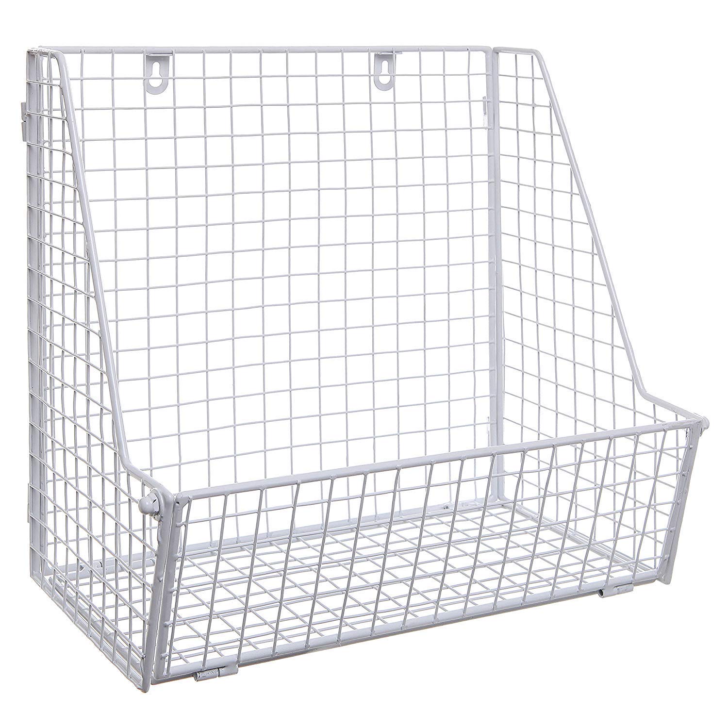 INDIAN DECOR 28002 Modern White Metal Wire Wall Mounted Hanging Towel Basket/Freestanding Magazine/File Organizer Rack Utility Shelf, Storage Shelves (White)-image-44