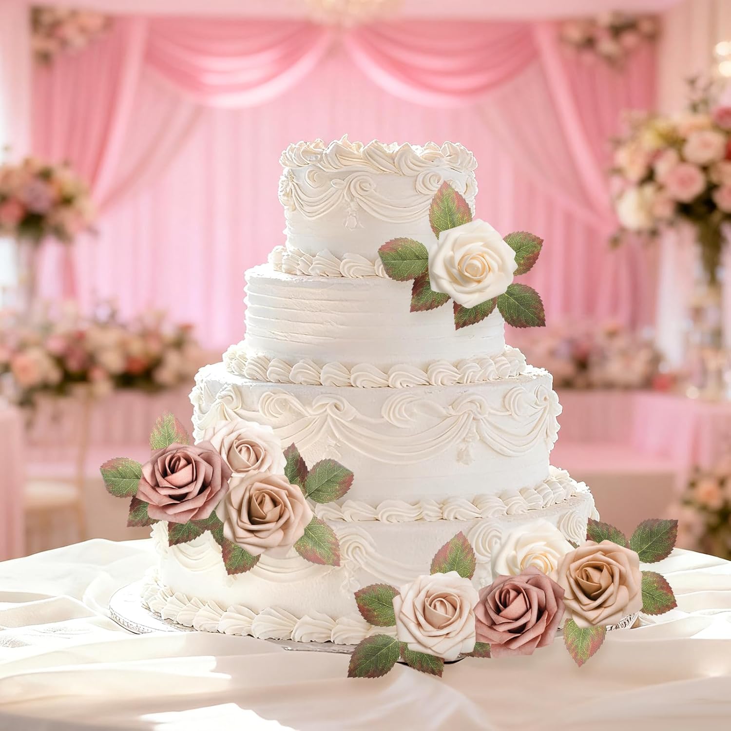 Artificial Roses Flowers 25pcs Morandi Peach Ombre Colors Foam Fake Roses with Stems for DIY Wedding Bouquets Bridal Shower Centerpieces Party Home Decorations - Image 6