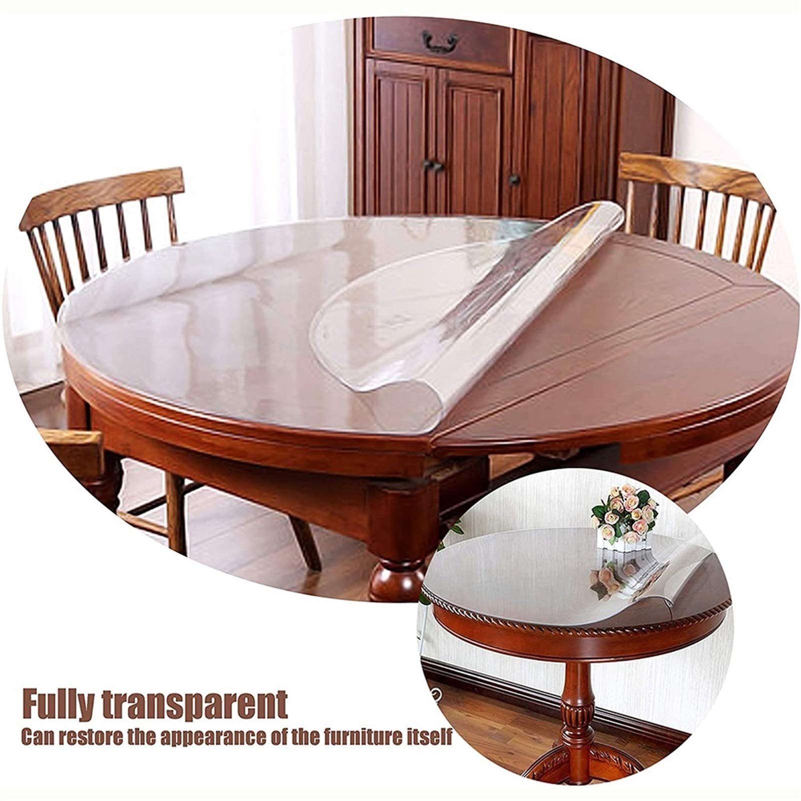 Tapis de Protection de Sol Transparent en PVC pour Table Ronde et Chaise à roulettes. Épaisseur Personnalisable : 1,0/1,5/2,0 mm. Idéal pour Les Bureaux d'ordinateur jusqu'à 120 cm