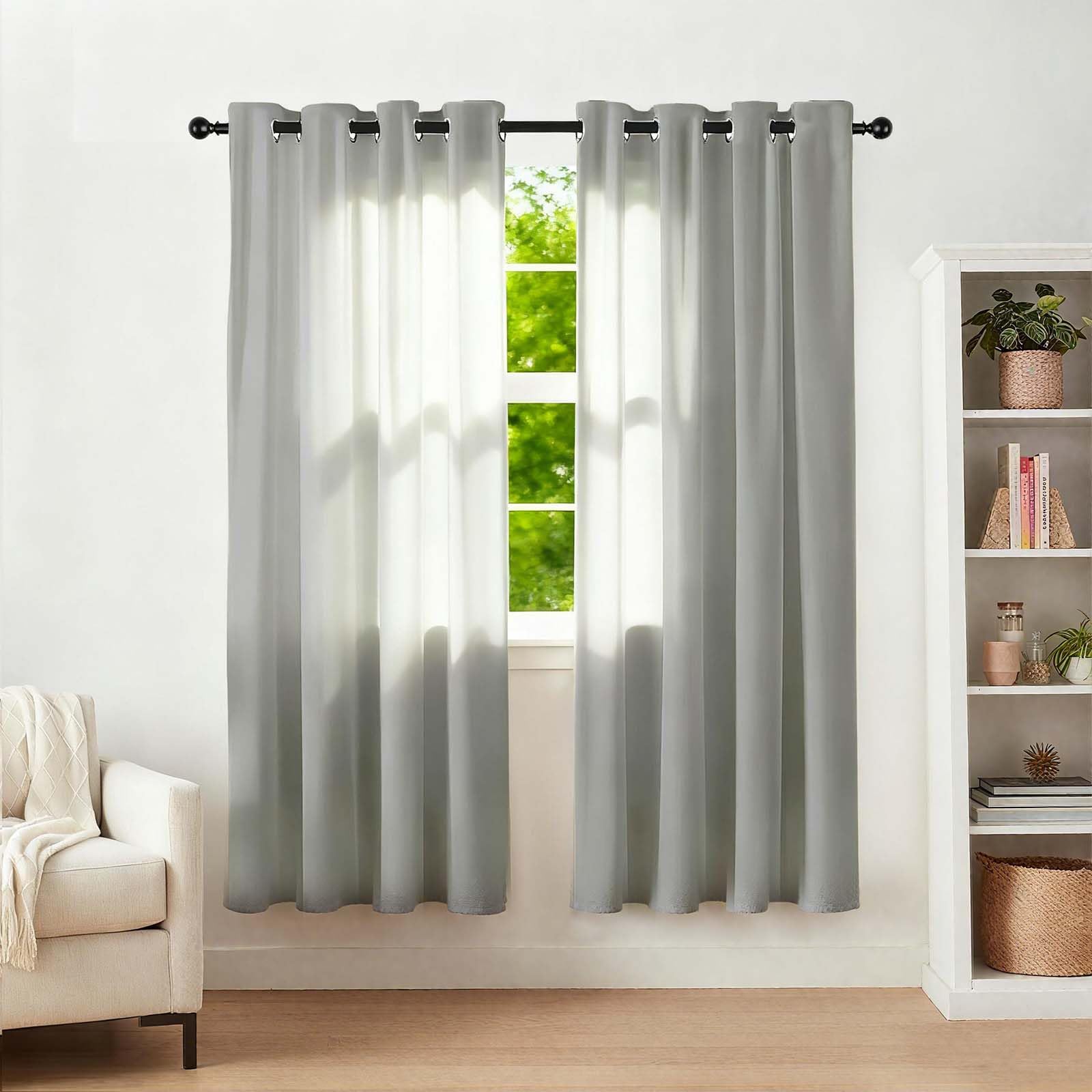 Alaoo Semi Transparent Sheer Curtains, 2 Panels Net Curtain for Windows, Eyelet Curtain for Living Room Soft Comfortable Suitable for Kitchen, Living Room, Study, Grey 46 X 54 Inches — image 1