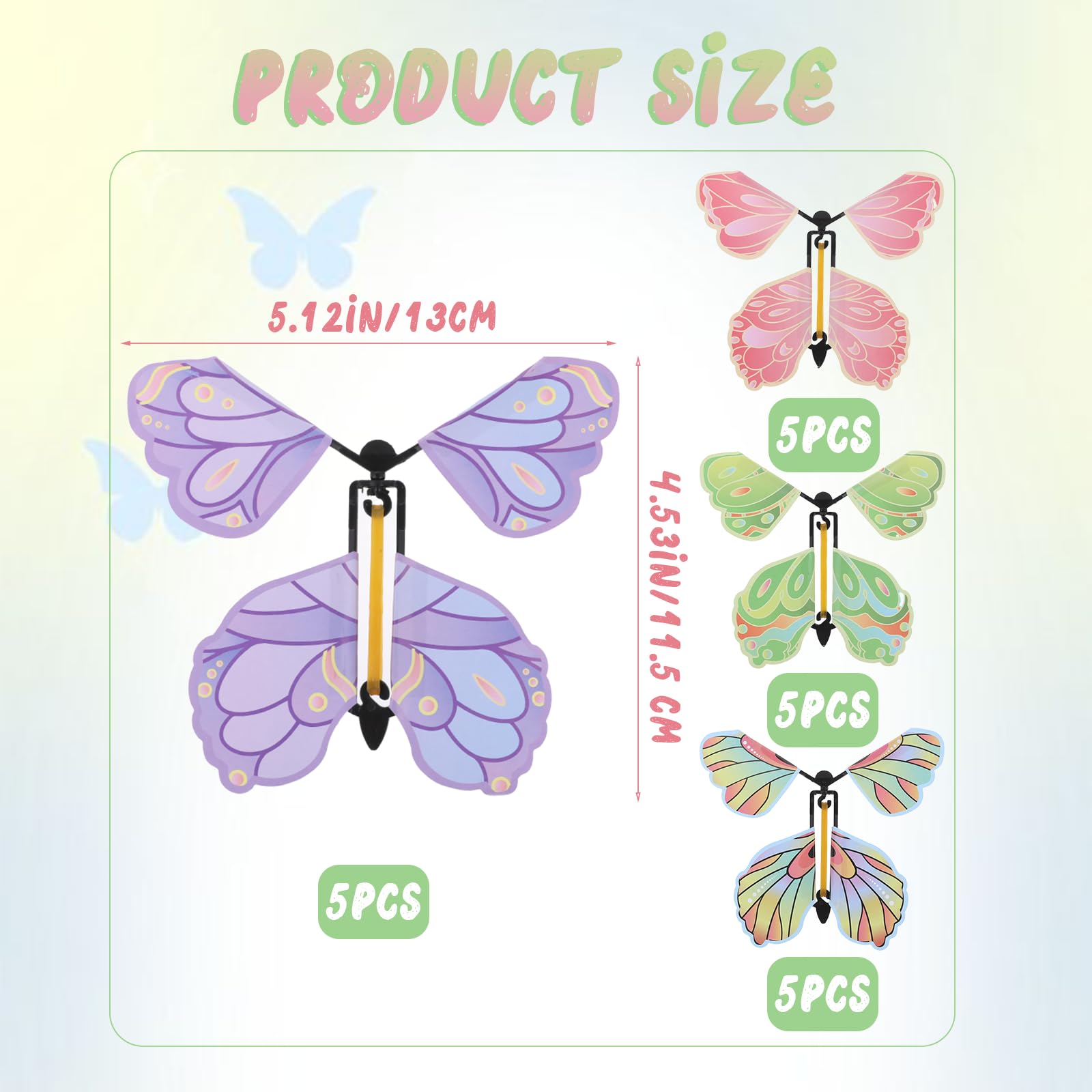COMNICO Lot de 20 cartes en forme de papillon volant avec bande en caoutchouc - Papillons surprises dans le livre - Créez votre propre papillon magique - Cadeau surprise d'Halloween et de Noël (coloré