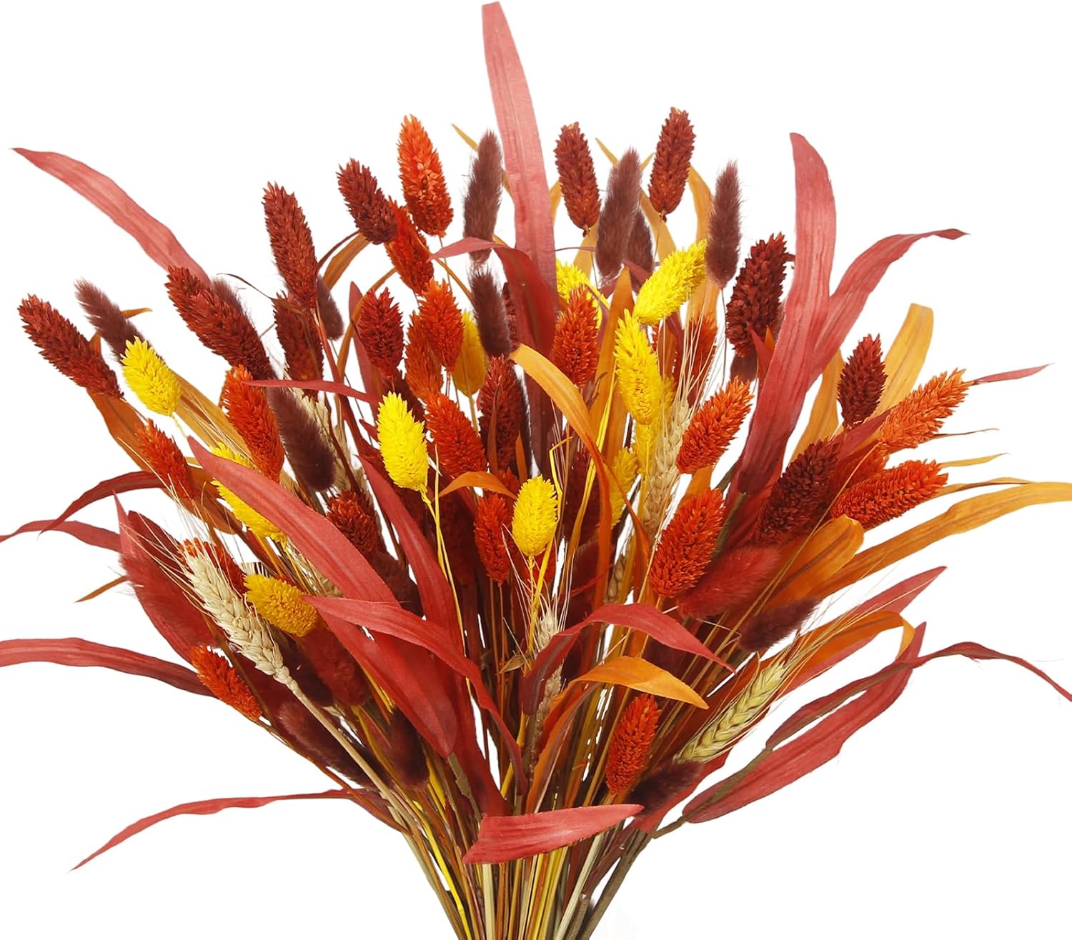 94 Pcs Artificial Fall Flowers Autumn Dried Flowers for Decoration Dried Bunny Tails Fall Bouquet Straw Leaves Wheat Floral Arrangement for Thanksgiving Table Centerpieces Halloween Decor