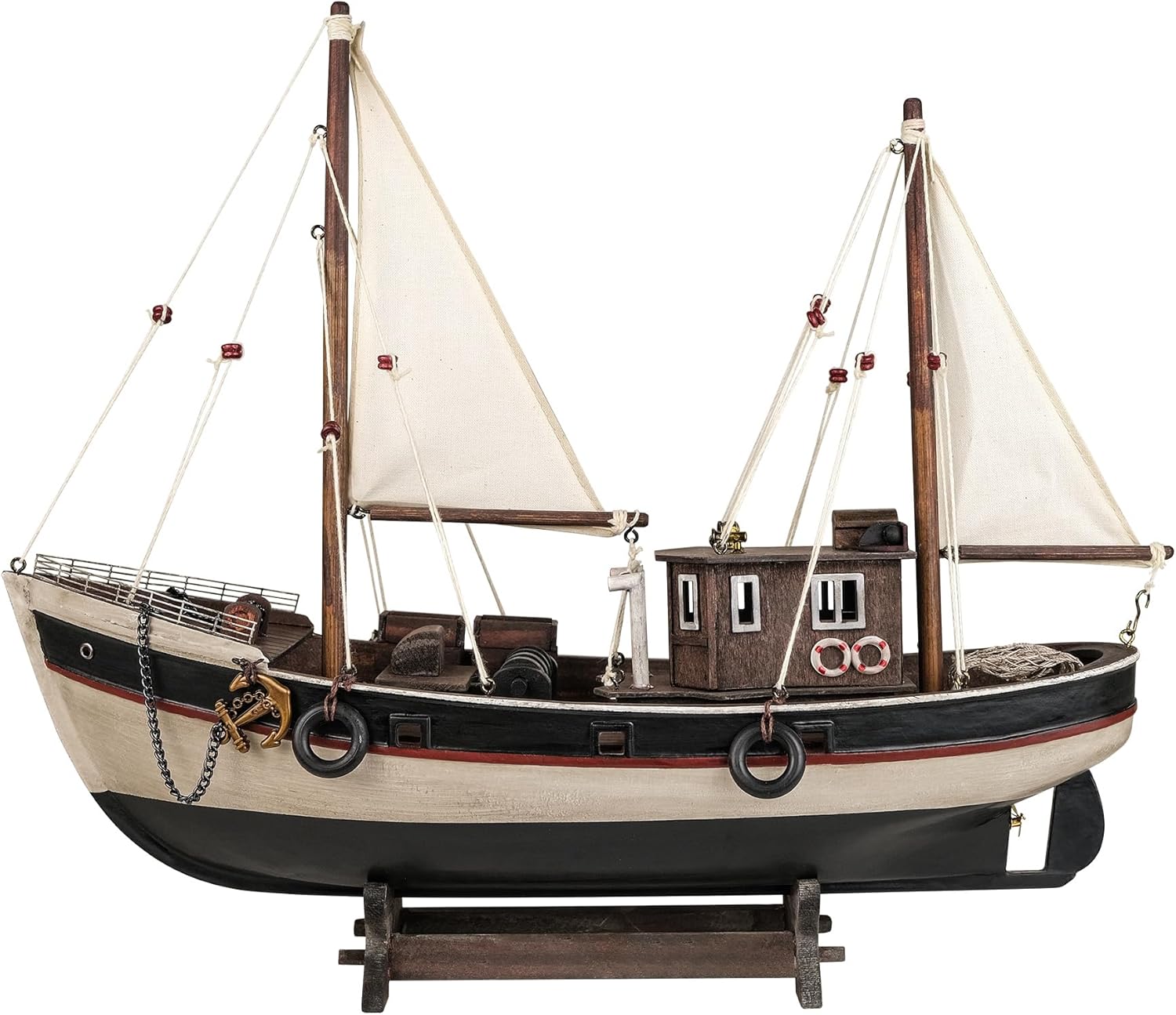 SAILINGSTORY Wooden Fishing Boat Model Ship Sailboat Decor 15"