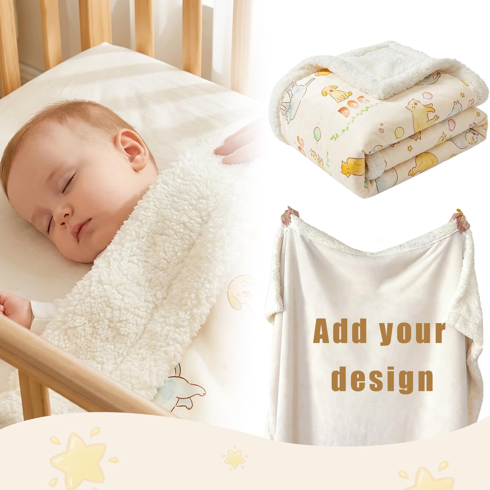 Custom Baby Blanket with Name Personalized Flannel Blankets with Satin Trim Embroidered or Printed Receiving Blanket for Newborn Boys Girls Soft 36"x36"