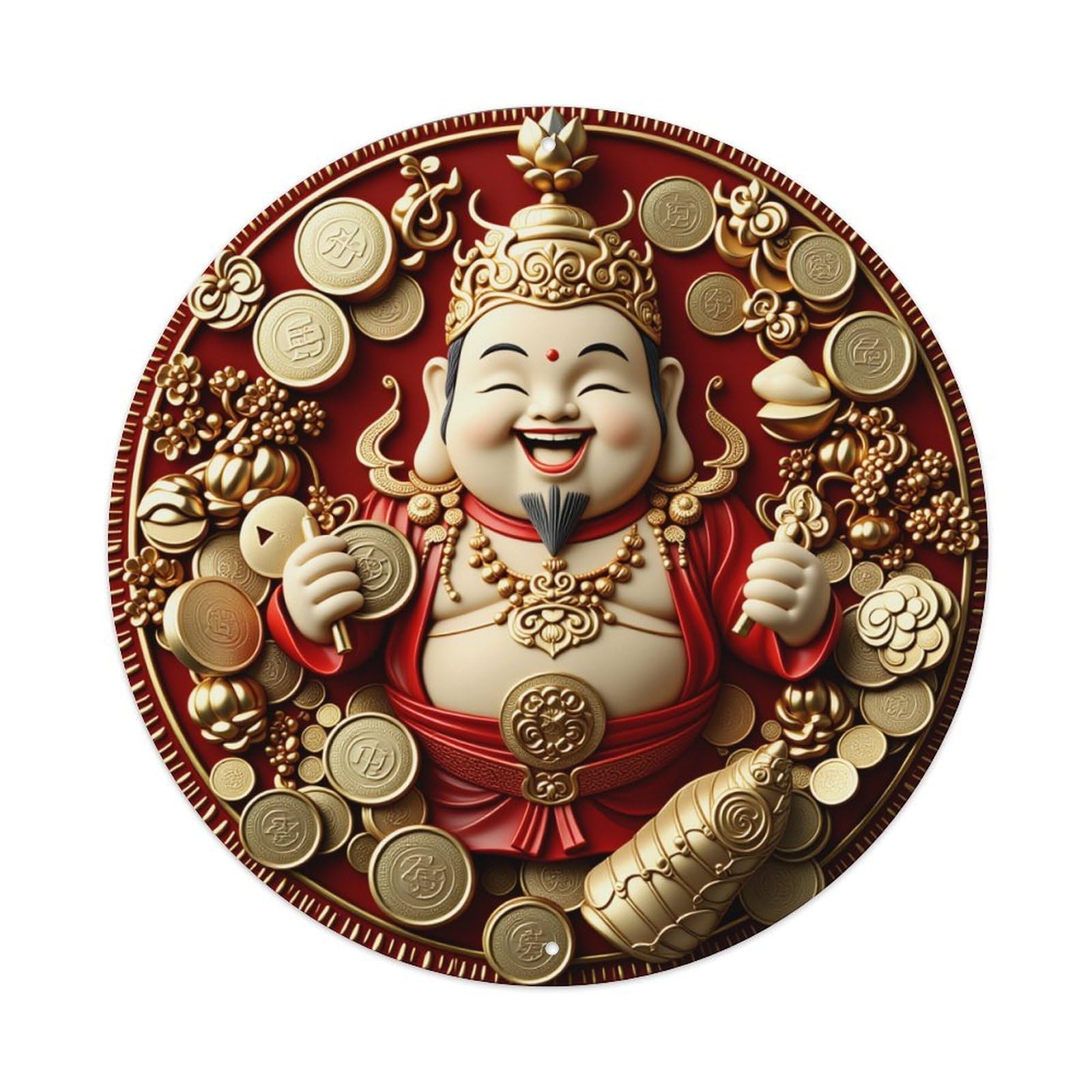 Golden Fortune God With Coins Metal Tin Sign Vintage Garden Bedroom Cafe Bar Man Cave Home Wall Decor Metal Poster 8x8 inches