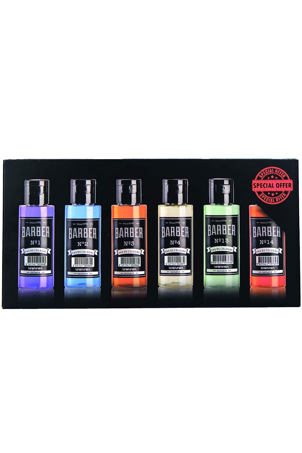 Marmara Eau de Cologne Barber 6x50ml Various Varieties Deluxe After Shave Men Fragrance Water Travel Size Fits In Any Toiletry Bag Wash Bag Men's Care Shaving 50ml