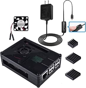 Miuzei 3B+ Case with Fan, 3pcs Heatsinks, 2.5A Power Supply with ON/Off Switch Cable Compatible with 3 Model B+(B Plus)