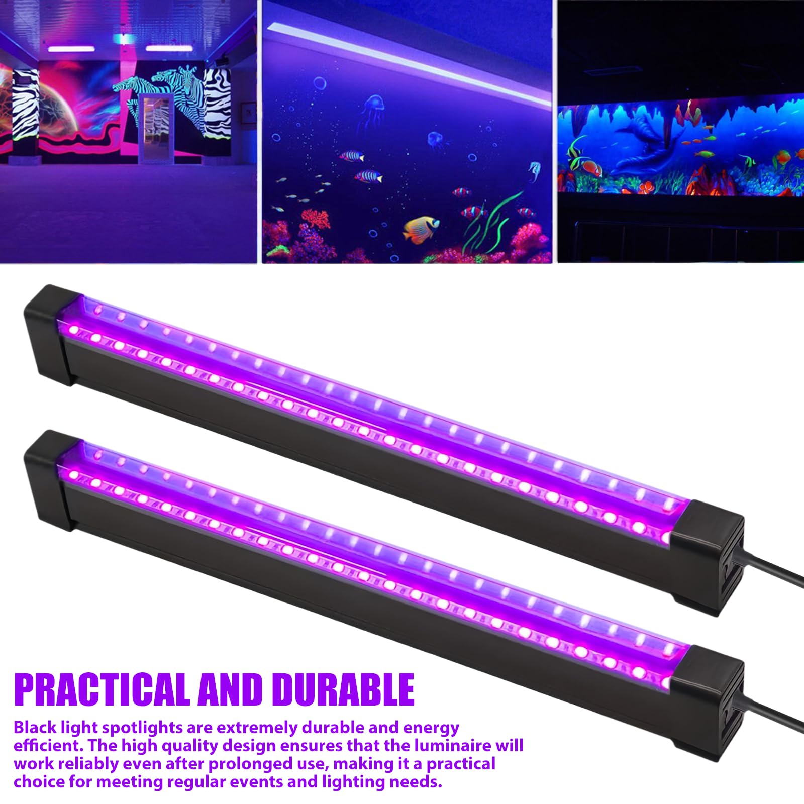 2 lámparas de luz negra: 8 W, lámpara de luz negra con interruptor y conector USB, luz negra UV, tubo de luz UV para discoteca, fiesta, Halloween, decoración de escenarios