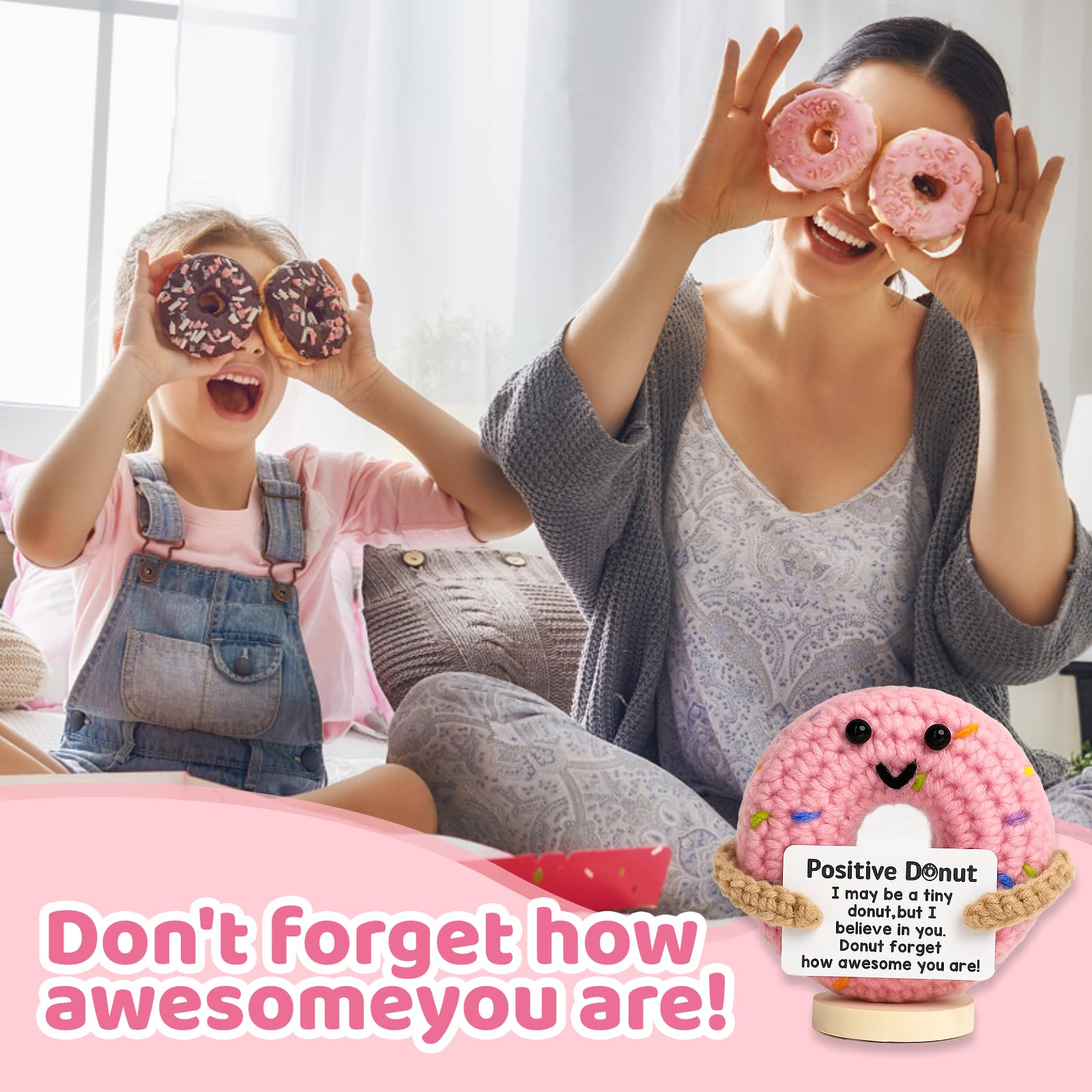 YTLSDHF Emotional Support Crochet Donut, Handmade Comfort Gift for Women Friends Celebrating Birthdays or Graduations - Image 4