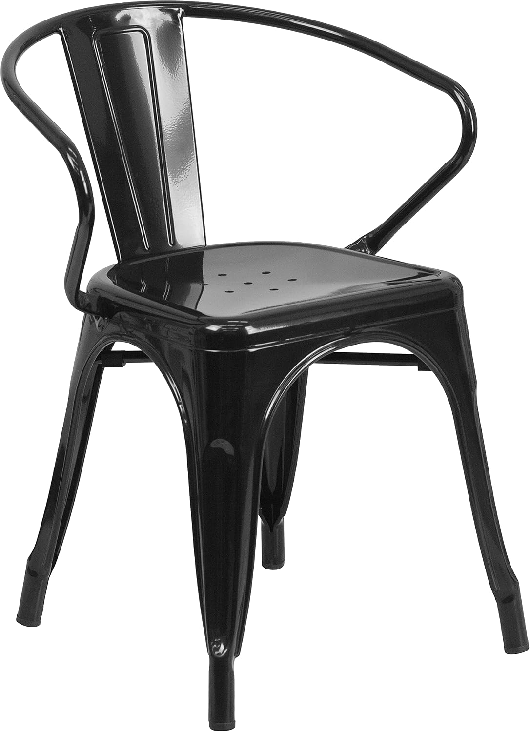 EMMA + OLIVER Commercial Grade 31.5" Square Black Metal Indoor-Outdoor Table Set-4 Arm Chairs