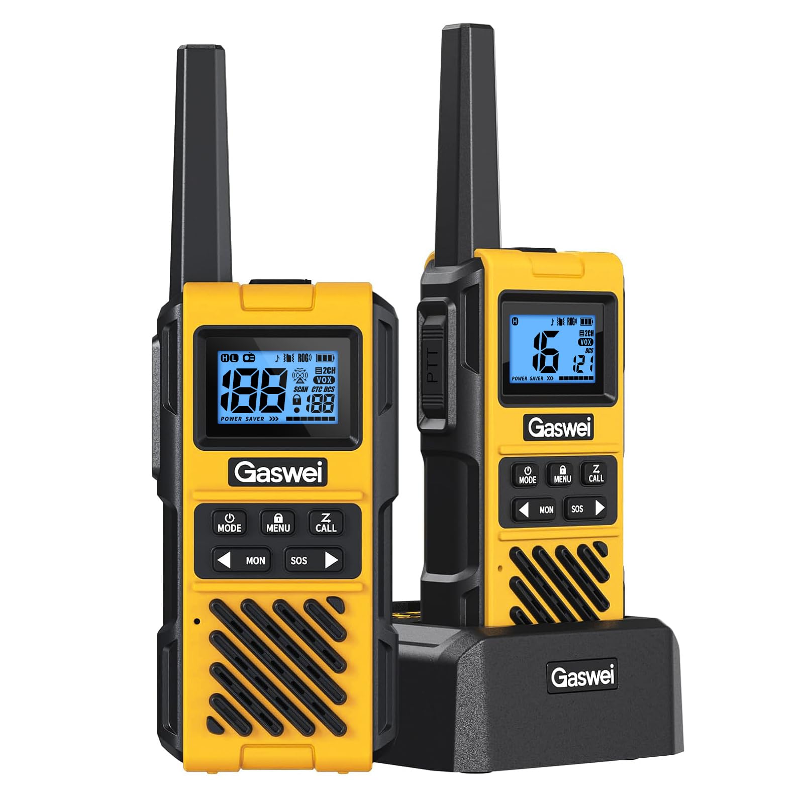 Gaswei G1pro+ IP67 wasserdichte Walkie-Talkies mit großer Reichweite | Lizenzfreies PMR 446 Funkgerät mit VOX-Handsfree, SOS-Notruf & FM-Radio für Camping, Outdoor, Reisen & Baustelle (2 Stück)