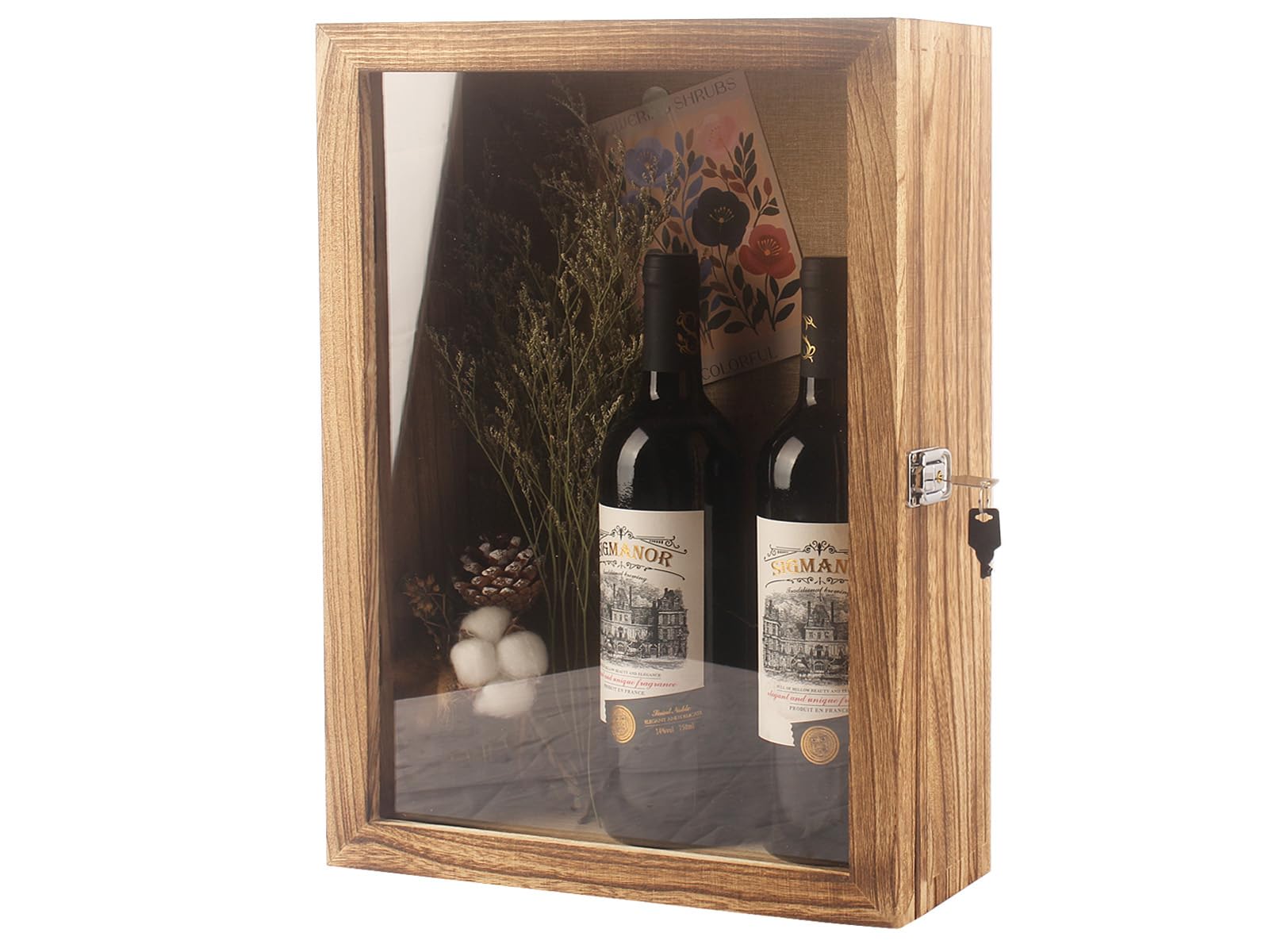 12”x17” Deep Shadow Box Frame Large Display Cases Wooden Wall-Mounted Hinged Door for Red Wine Bottles,Champagne,Big Liquor Etc (Carbonized Color)